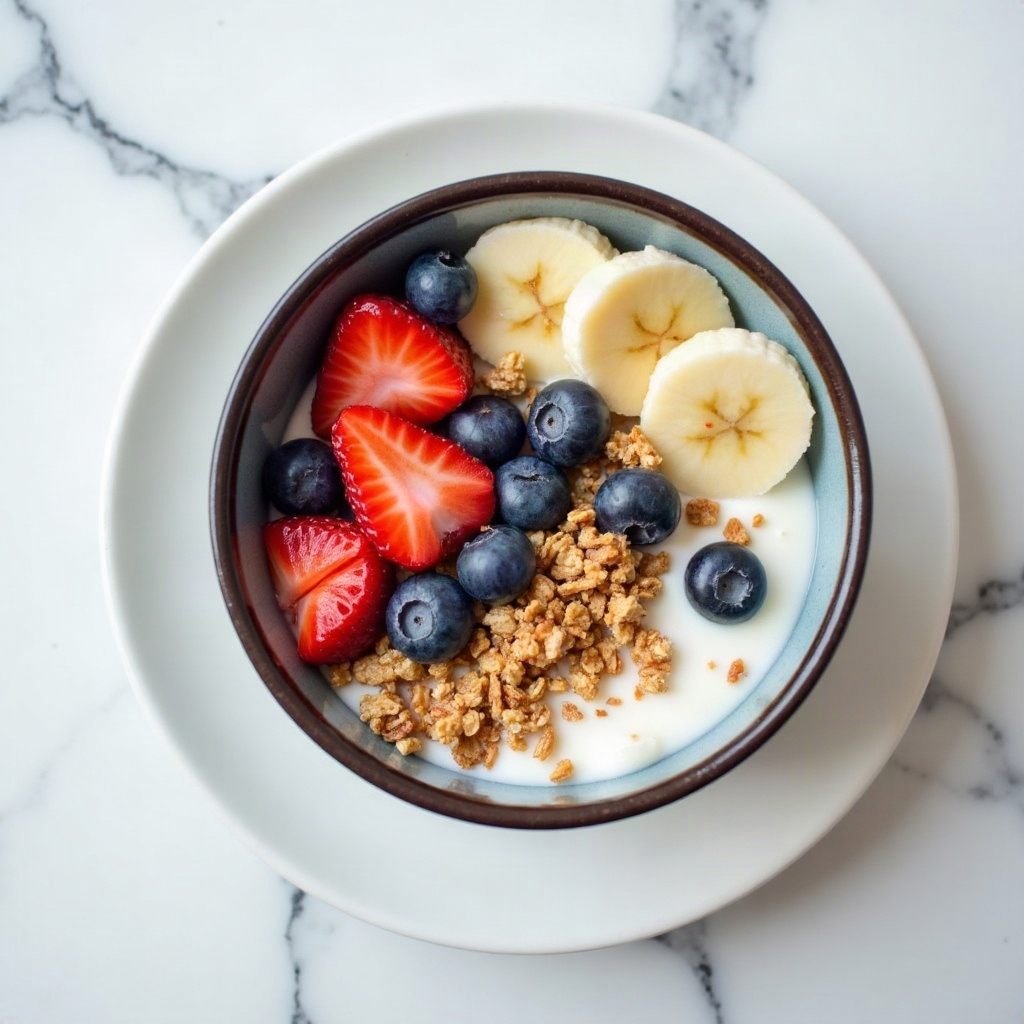 A breakfast bowl of yoghurt, berries and granola