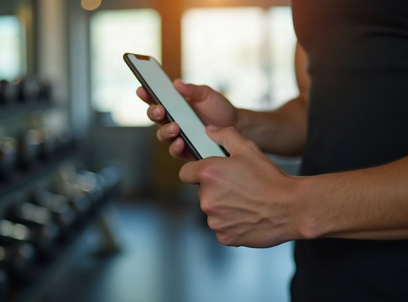A member following today's workout on their phone